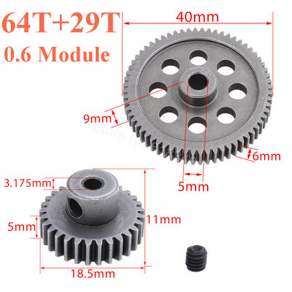 11184 Metall Huvuddrev Motor Pinjongdrev 29T/64T För 1:10 RC HSP 94111 94123