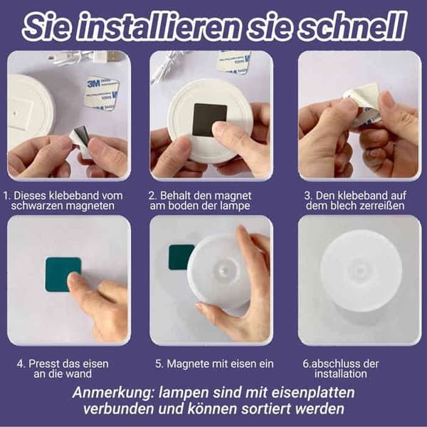 Dimmable night light with motion sensor, built-in battery - 10 LEDs, USB rechargeable.