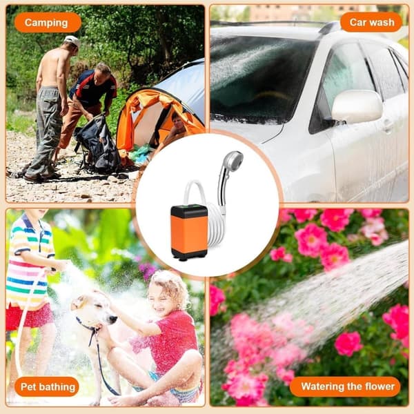 [RM]Portable Camping Shower - Smart Water Temperature, LED Display, 3 Spray Modes, 6000mAh Rechargeable, IP68 Waterproof