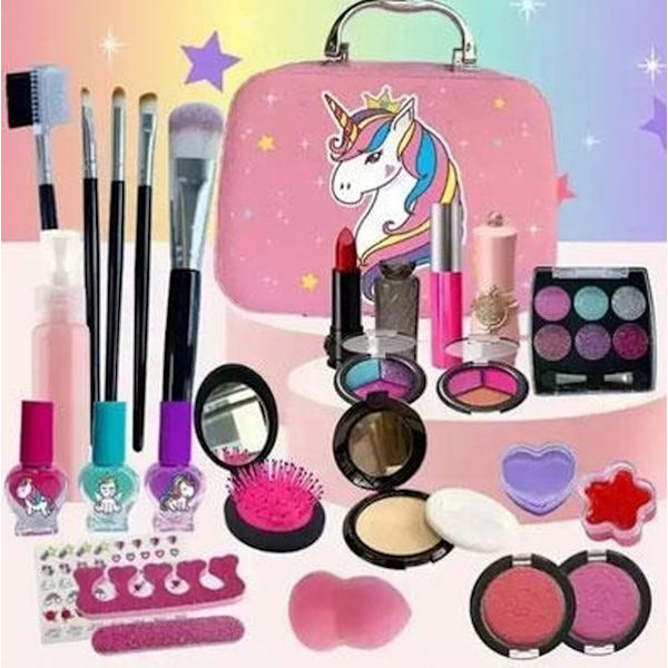 Enhjørning makeup sæt til børn, makeupsæt til børn, makeuptaske, makeupsæt til piger 3+ år[RM] 150