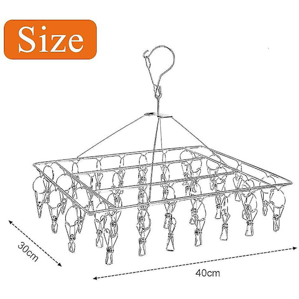 [RM]Stainless Steel Sock Dryer with 36 Clips, Windproof Rectangular Small Drying Rack with Clothes Pegs for Socks