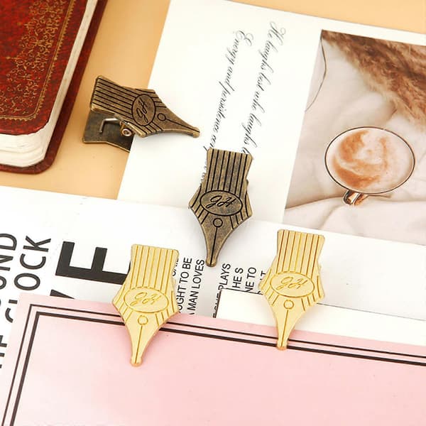 [RM]2 stk. antik dokumentclips multifunktionelle bogmærker sideclips dekorativ scrapbookingclips til notesbog journal planlægger Gold