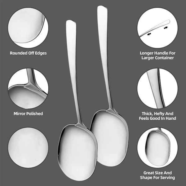[RM]2 Serving Spoons, Large Serving Spoons Stainless Steel Long Handle Serving Spoon Rounded Edge Kitchen Spoon Buffet Spoons, 29cm