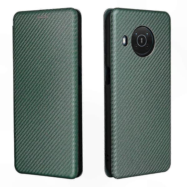 Vandret flip-etui med kulfibertekstur og kortplads til X10, TPU + PC + PU-lædermateriale Green