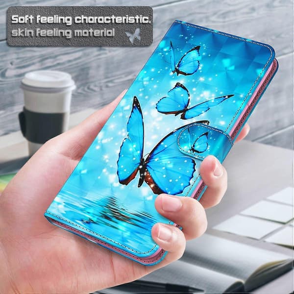 Flip-etui i PU-læder med 3D-mønster til Samsung Galaxy A05s 4G - Blå sommerfugle Multicolor Blue Butterflies
