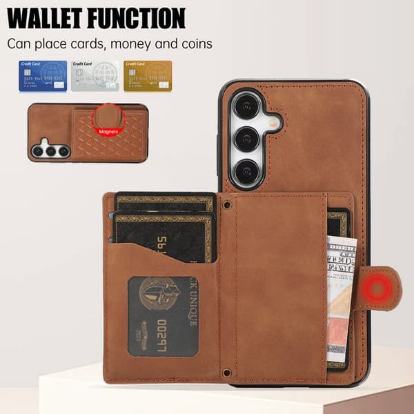 Mobilskall til Samsung Galaxy S26 TPU + Kunstskinn Kickstand - Brun