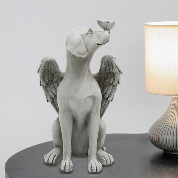 Hundskulptur Utomhus Inomhus Dekorativ, Ängel Djur Minnesstaty Gravsten Hyllning, Hantverk i Harts för Hem Trädgård Gård