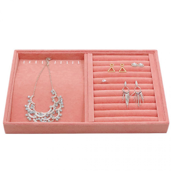 Ring Örhängen Halsband Smycken Display Organizer Box Bricka Dubbel Användning