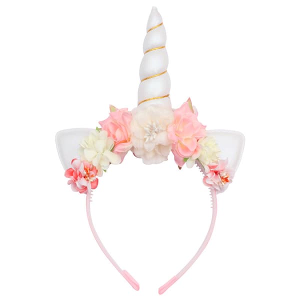 Unicorn Headband, White Glitter Horn Headband Cat Ears Headband, White_OF