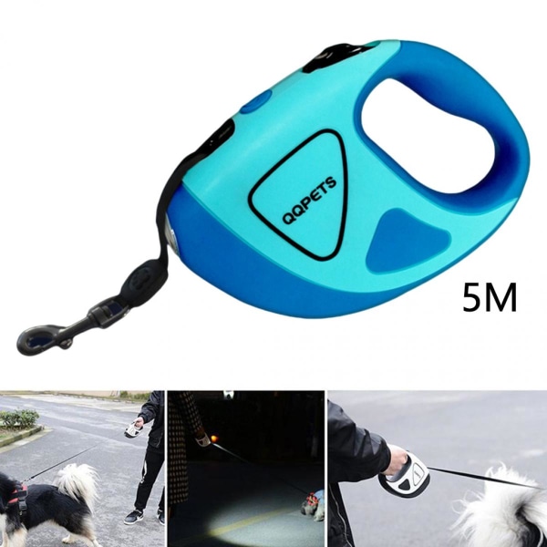 Automatisk infällbar gångkrage infällbar ficklampa för hund i koppel LED Blue_16ft