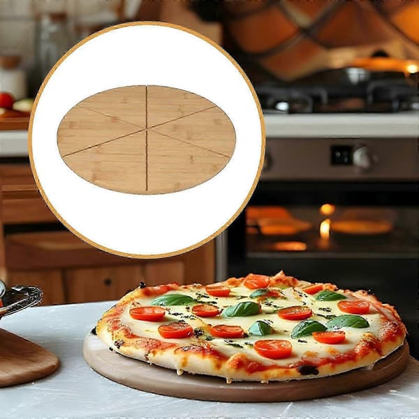 Pizzaskærebræt Bambus Pizzabakke Madforberedelsesbakke Osteserveringsfad med 6 grids 33cm