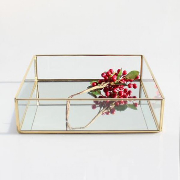 Elegant Glas Cuboid Terrarium Smyckeskrin Bricka Suckulent Blomkruka