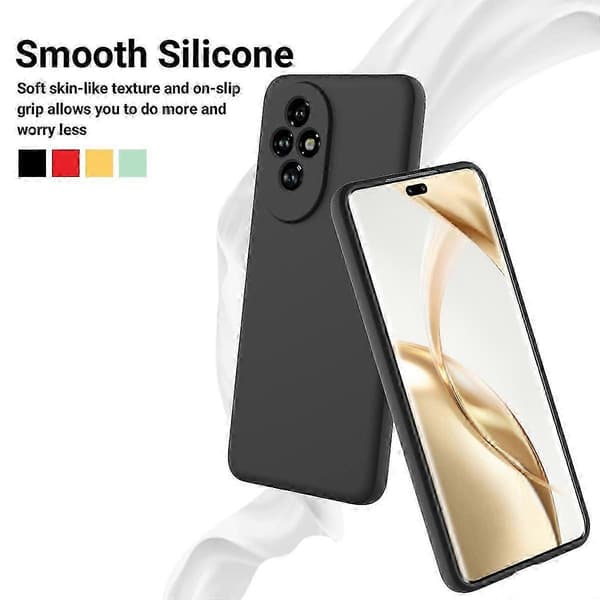 [RM] Stöttåligt mobilskal i flytande silikon med enfärgad design Black For Honor 200 Pro