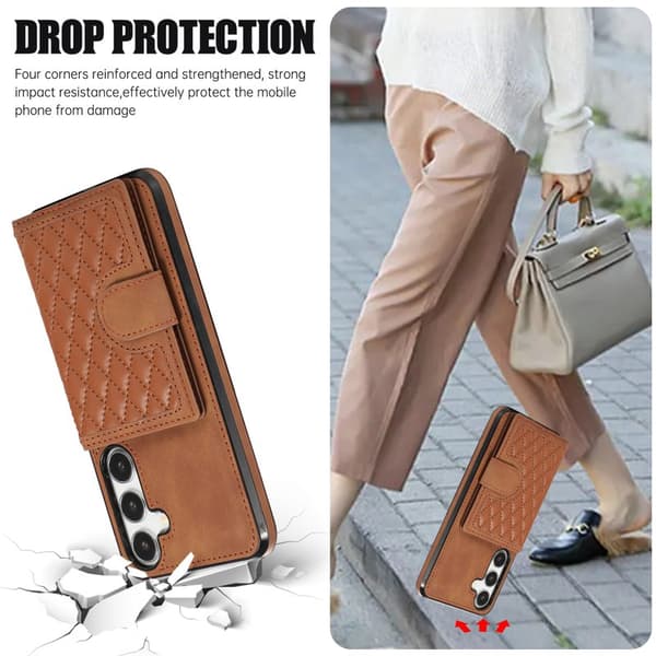 Mobilskall til Samsung Galaxy S26 TPU + Kunstskinn Kickstand - Brun