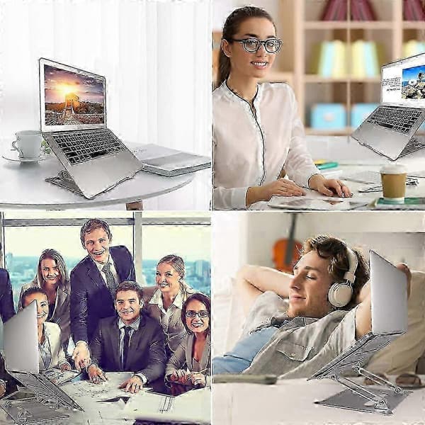 Sammenleggbart bærbart notatbokstativ med aluminiumslegeringskonstruksjon for MacBook-datamaskinløfting og -kjøling med sklisikre braketter Silver 260*230*30MM