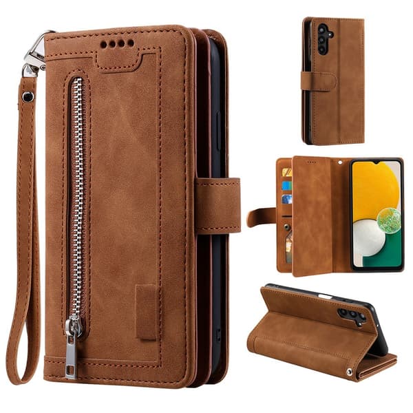 [RM]For Samsung Galaxy A17 5G Case with Zipper and 9 Card Slots Brun brown