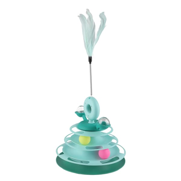 [RM] Cat Ball Tower Toy with Feather Catnip 4-Layer Rail Pet Carousel Game for Training Mint Green