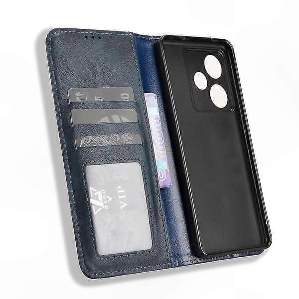 Retro Textur Läder Plånboksfodral Kompatibelt med Realme GT7 5G Kina Modell Telefonfodral med Stativfunktion Blue