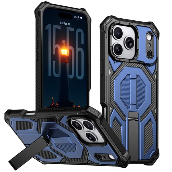 Case for iPhone 18 Pro Max, 2-in-1 Stand and Drop Protection with Airbag Blue