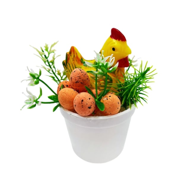 Påskdekoration Kreativ Krukväxt Påskägg Med Kyckling Mini 11x7 cm Vår Heminredning F