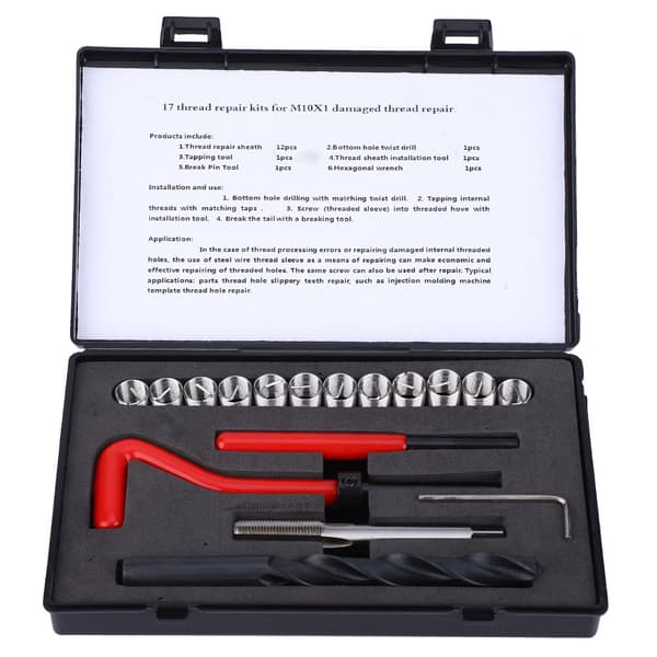 [RM]17pcs M10x1 Stainless Steel Thread Repair Kit Drill Tap Wrench Insert Tool