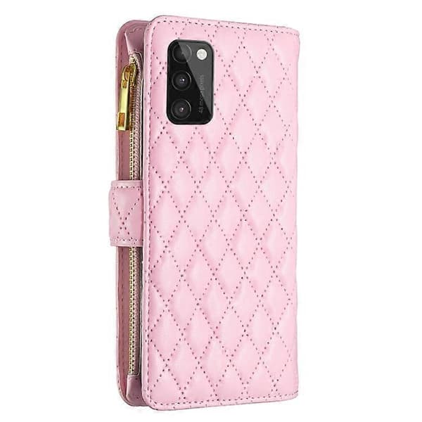 Til Samsung Galaxy A41 Diamond Lattice Lynlås Pung Læder Flip Telefonetui Pink