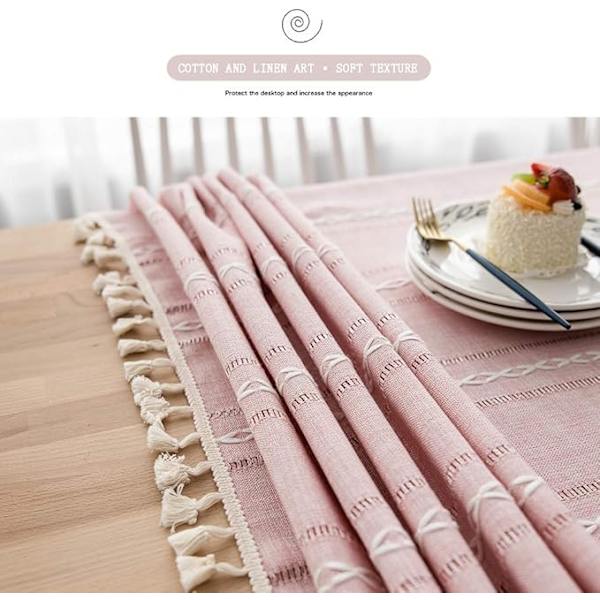 [RM]Rose - Rektangulær brodert frynset duk i slitesterkt lin