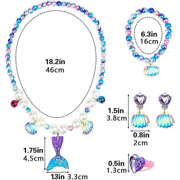 5 stk. børnefiskehale perlehalskæde armbånd øreringe ringsæt (gul)