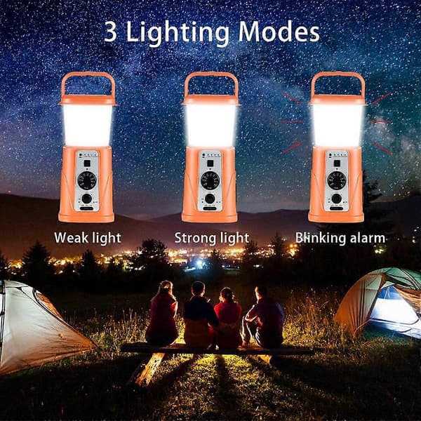 [RM]Utendørs Eventyr Camping Multifunksjonell Campinglykt Håndsveivet Solcelledrevet Laderadio US Versjon 5000mah Orange