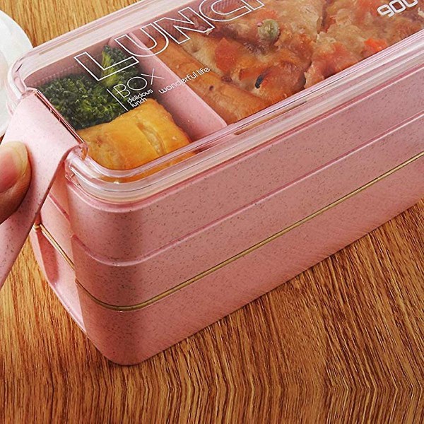 Lunchbox Lunchbox Bento Box Lunchbox för barn och vuxna med 3 fack Läcksäker mikrovågsugn gjord av vete biologiskt nedbrytbar plastfri Bp