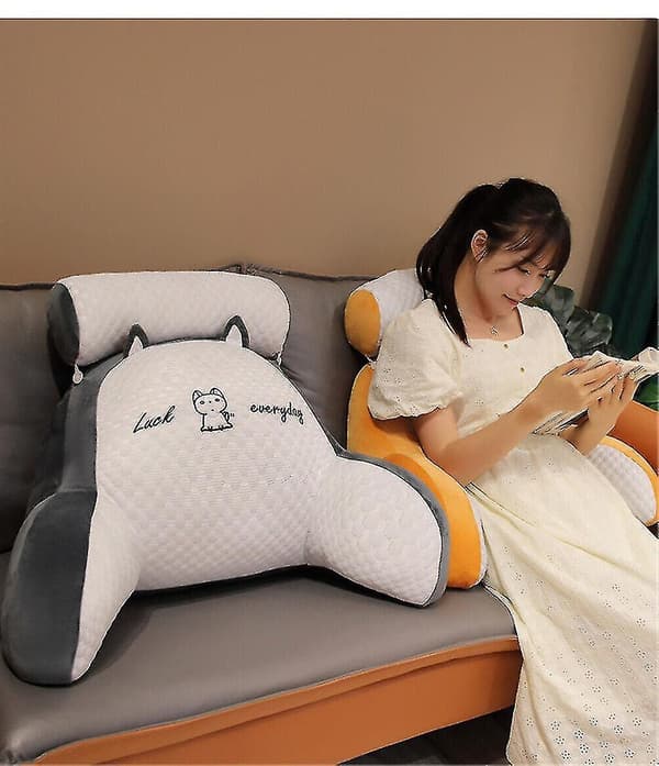 [RM]Reading Pillow for Bed Backrest Lumbar Support Armrest Seat Cushion Lounger Pad Grey Grey B