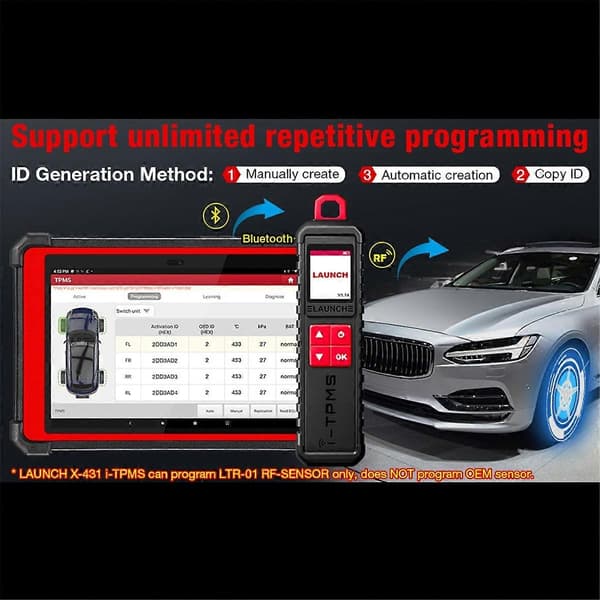 LAUNCH X431 I-TPMS Dekktrykkdiagnoseverktøy Dekktrykkaktiveringsenhet TPMS-programmering T Black