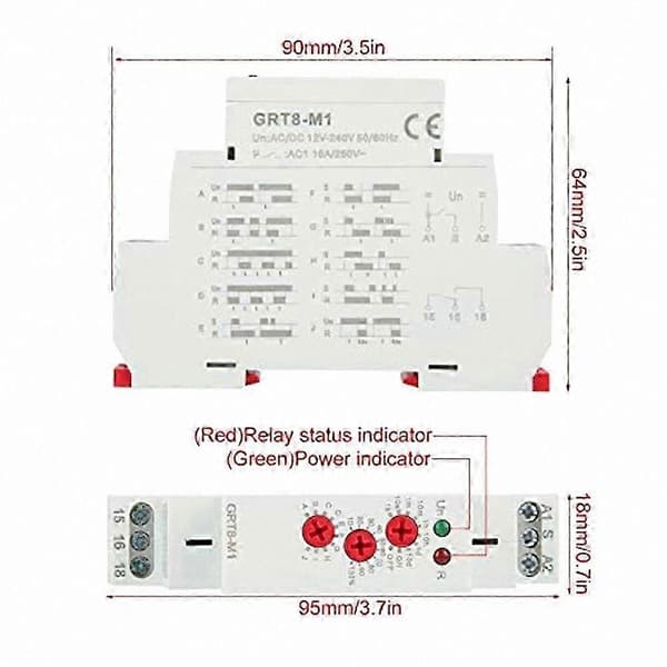 GRT8-M1 Multifunktionelt Tidsrelæ, 10 Funktioner, DIN-skinne Montering, AC/DC 12V-240V White