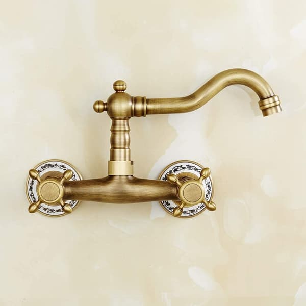 [RM]Elegant Wall-Mounted Basin Mixer, Anti-Corrosion Finish For Durability And Elegance, Dual Knobs Provide Easy Water Control, Adjustable