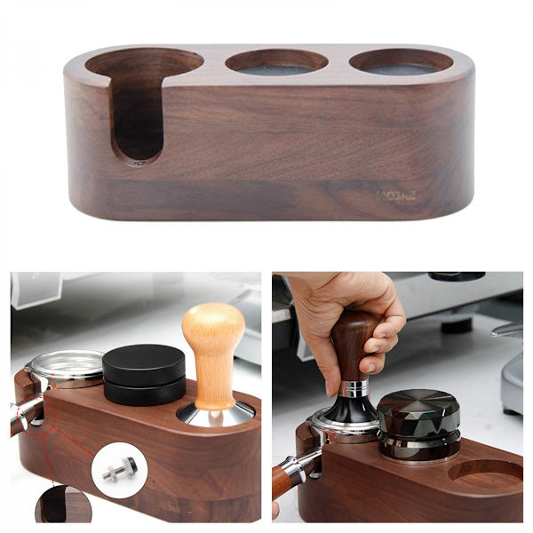 Kaffefilterhållare Tamperhållare Trä Espresso Tamper Matta Ställ 3 Hål 53 54mm