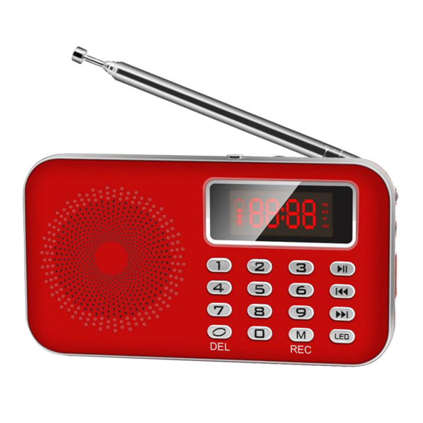 Bärbar högtalare FM AM Radio USB TF-kort MP3-spelare Röd LED-ficklampa