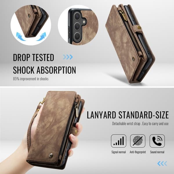 CaseMe Wallet Case for Samsung Galaxy S26 Artificial Leather with Detachable Strap - Brown