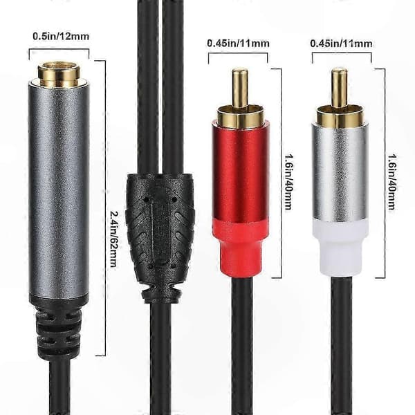 6,35 mm til 2 RCA han stereo splitter adapter forlængerkabel 0.3 meters