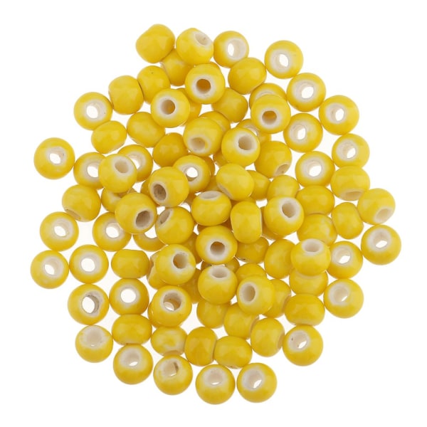 100 st 6 mm keramiska pärlor för att göra DIY smycken gul