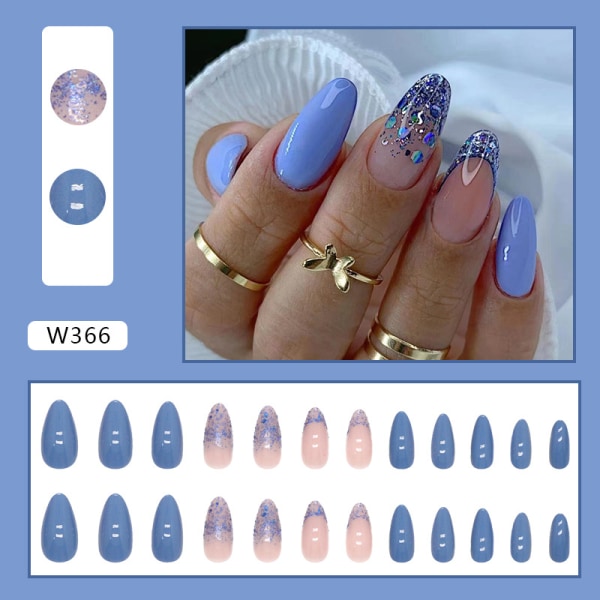 Ren färg smurf glitter mandel nagel fräsch sommar sjö blå manikyr vit  slitage 7de4 | Fyndiq