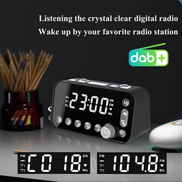 Portabel DAB+ FM Digital Väckarklockradio med Insomningstimer, Batteridriven Stereoradio