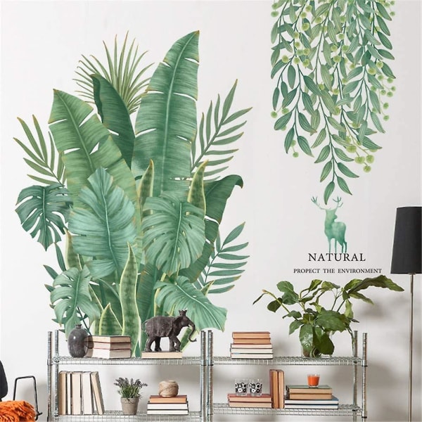 Gröna bananblad tropiska växter väggdekaler, avtagbara väggdekaler