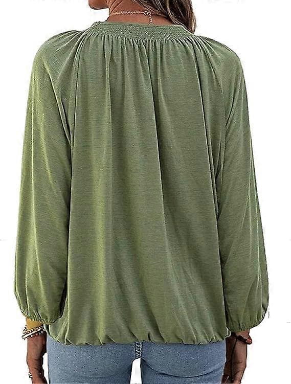 Dame Crew Neck Tunika T-skjorte Bluse Langermet Uformell Løs Plissert Basic Topper XL