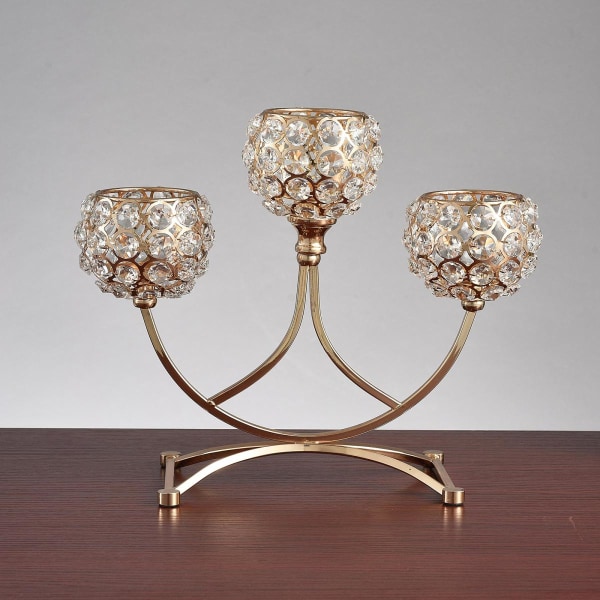 Guldkristallljusstakar, 3-armars kandelaber, gnistrande eleganta ljusstakar, bordsdekoration för matbordsdekoration Hemtillbehör