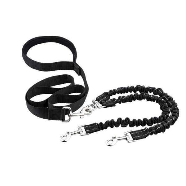 Leeko Dobbelt Elastisk Snor til 2 Hunde - Anti-Sammenfiltring, Stødabsorberende, Reflekterende Nylon