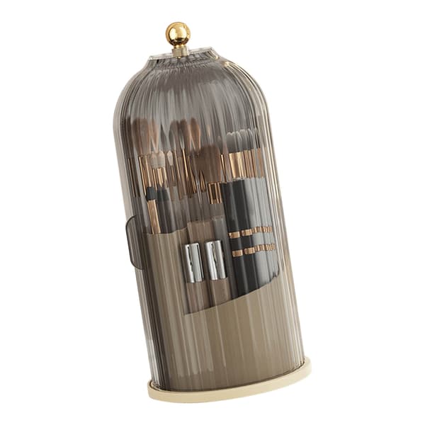 [RM] Cosmetic Storage Box Transparent Rotating Sliding Door Makeup Brush Display Case Black Lid
