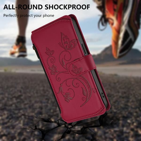 iPhone Air Pungcover Sommerfugl Blomsterpræg - Vinrød Vinröd 90