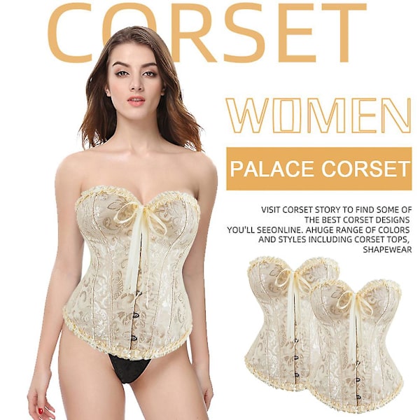 Dam Snörning Benad Overbust Korsett Bustier Underkläder Bodyshaper Topp Prinsesskorsett - Aprikosfärg XS