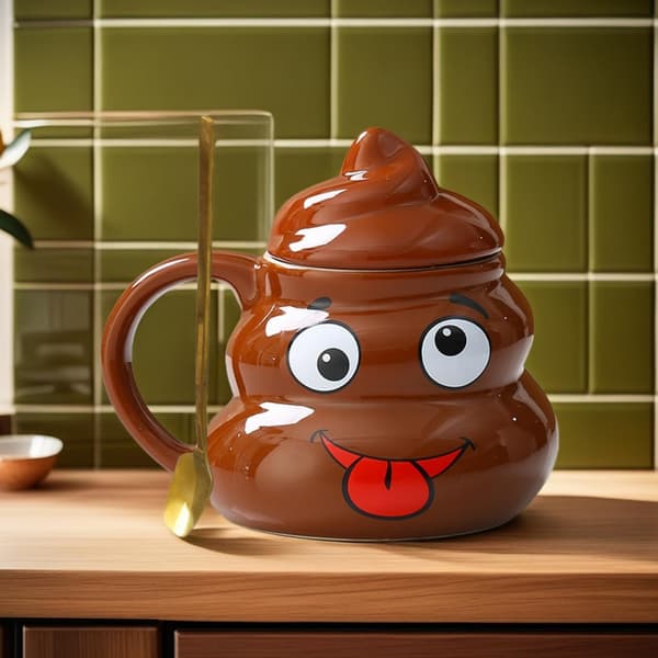 [RM]Ceramic Poop Cup, Funny and Humorous Personalized Poop Mug, Coffee Cup with Lid, Practical Joke Gift