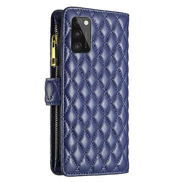 Til Samsung Galaxy A41 Diamond Lattice Lynlås Pung Læder Flip Telefonetui Blue